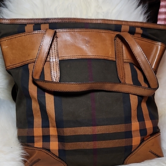 Burberry Brown and Orange Plaid Tote - Picture 1 of 7